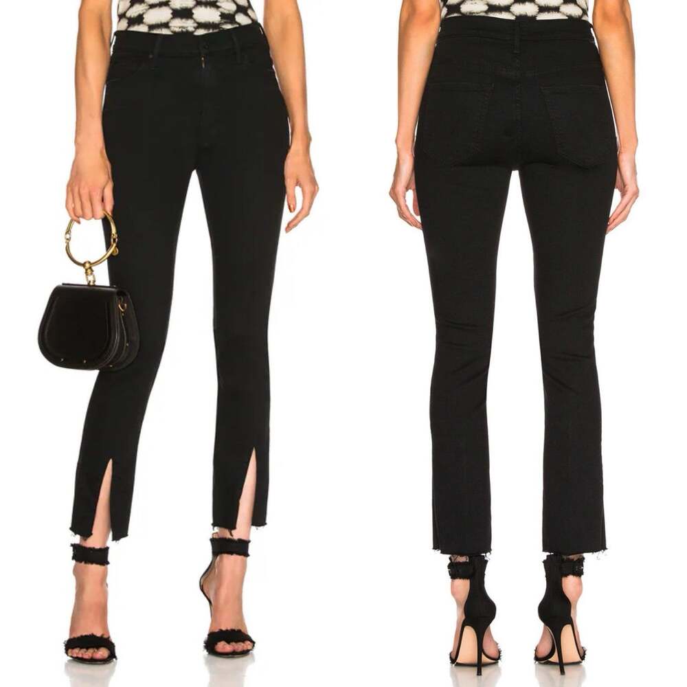 Mother Denim Black Denim Insider Slit Ankle Fray Jeans Not Guilty 26